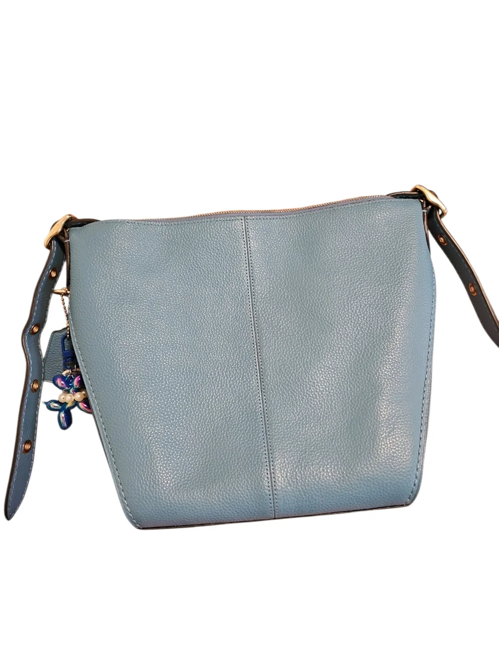 Coach Scout Hobo Bag in Steel Blue Pebbled Leather | Gold Hardware + Charm